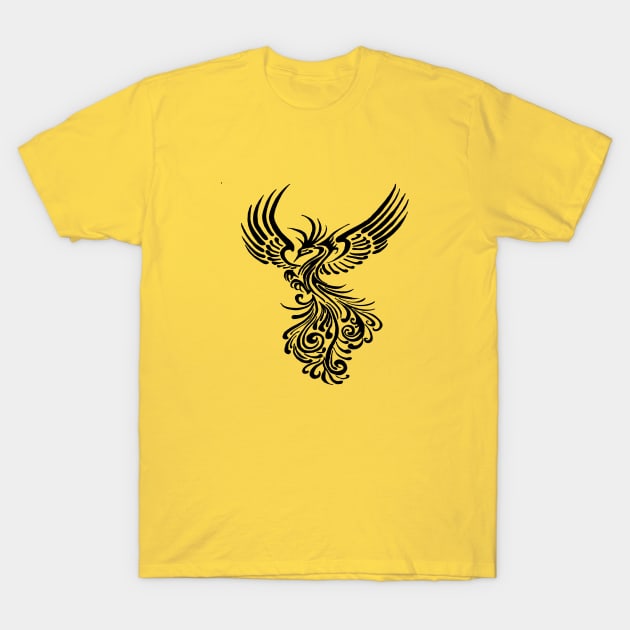 Mythical Phoenix Creature In Flight Artistic Illustration Black T-Shirt by taiche